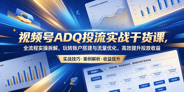 视频号ADQ投流实战干货课，全流程实操拆解，玩转账户搭建与流量优化，高效提升投放收益-云讯网创