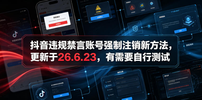 抖音违规禁言账号强制注销新方法,更新于26.6.23,有需要自行测试-云讯网创