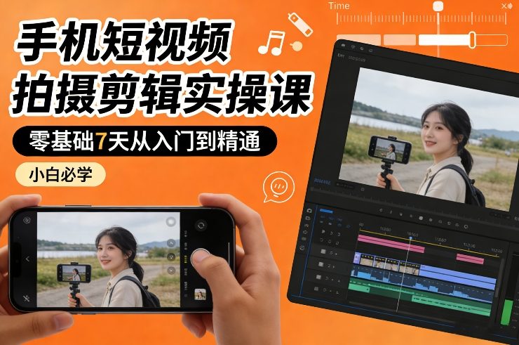 手机短视频拍摄剪辑实操课，零基础7天从入门到精通，小白必学-云讯网创