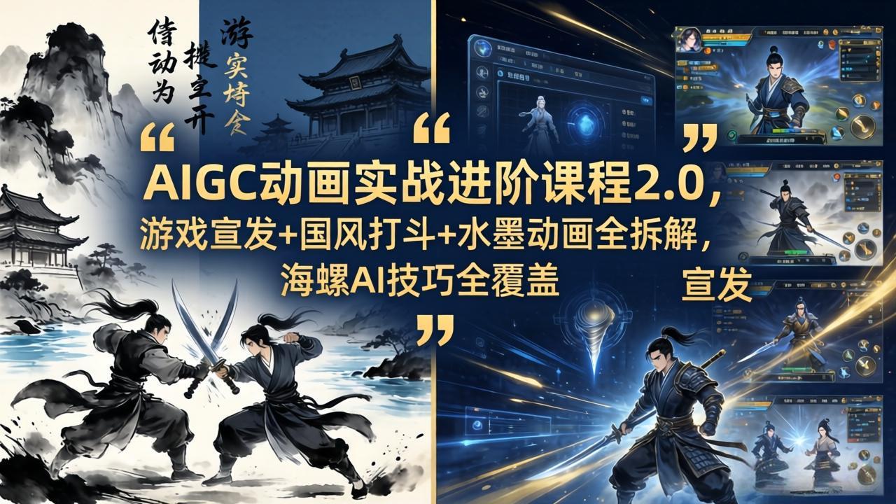 AIGC动画实战进阶课程2.0，游戏宣发+国风打斗+水墨动画全拆解，海螺AI技巧全覆盖-云讯网创