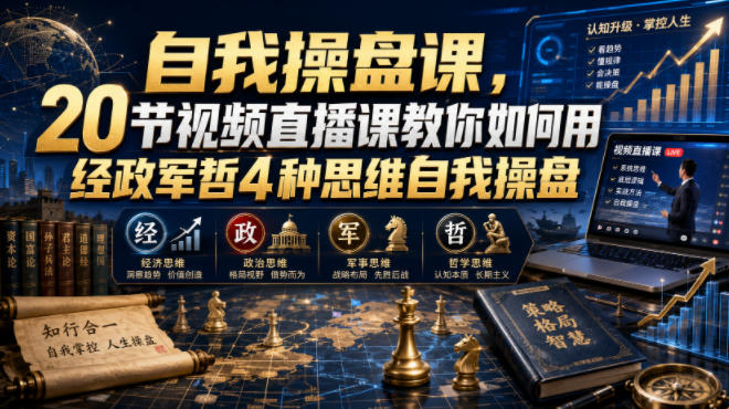 自我操盘课，20节视频直播课教你如何用经政军哲4种思维自我操盘-云讯网创