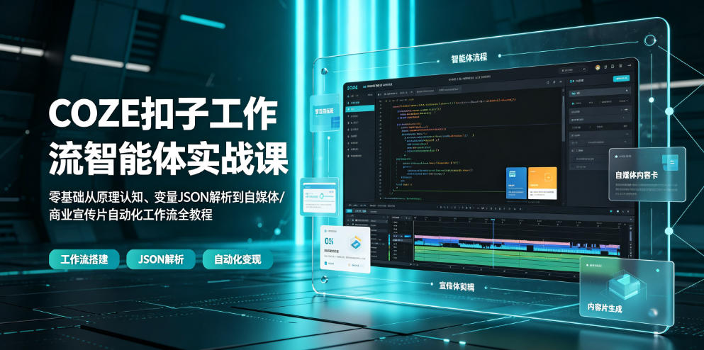 COZE扣子工作流智能体实战课｜零基础从原理认知、变量JSON解析到自媒体/商业宣传片自动化工作流全教程-云讯网创