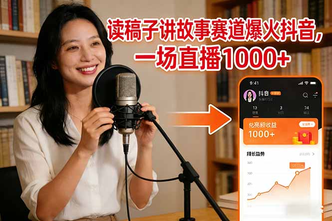 读稿子讲故事赛道爆火抖音，一场直播日入1000+-云讯网创