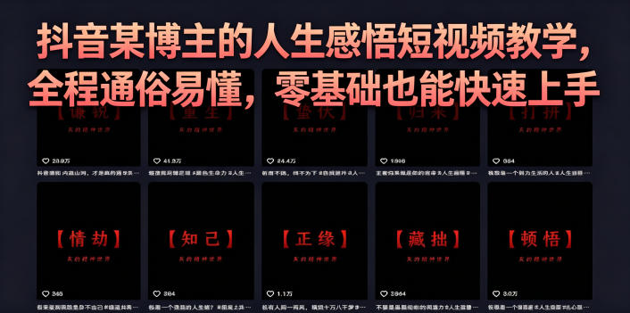 抖音某博主的灰太狼人生感悟短视频教学，全程通俗易懂，零基础也能快速上手-云讯网创
