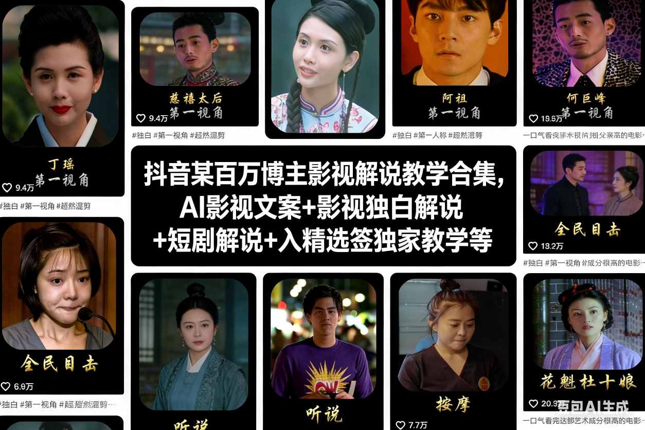 抖音某百万博主影视解说教学合集，AI影视文案+影视独白解说+短剧解说+入精选签独家教学等-云讯网创