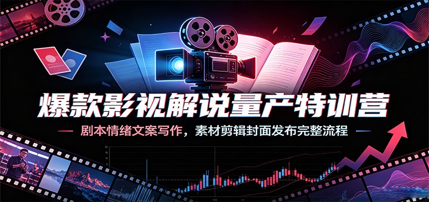爆款影视解说量产特训营：剧本情绪文案写作，素材剪辑封面发布完整流程-云讯网创
