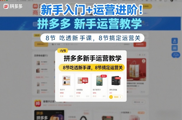 新手入门+运营进阶！拼多多新手运营教学，8节吃透新手课，8节搞定运营关-云讯网创