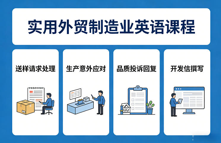 实用外贸制造业英语课程，教你专业处理送样请求、应对生产意外、回复品质投诉、撰写开发信等-云讯网创