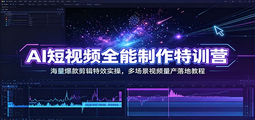 AI短视频全能制作特训营：海量爆款剪辑特效实操，多场景视频量产落地教程-云讯网创