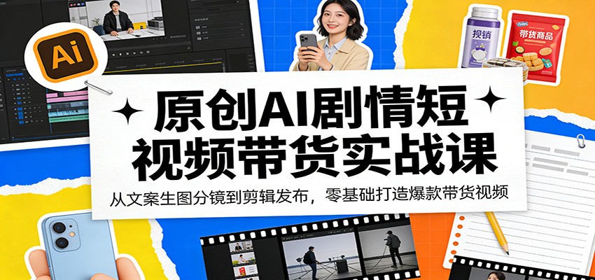 原创AI剧情短视频带货实战课：从文案生图分镜到剪辑发布，零基础打造爆款带货视频-云讯网创