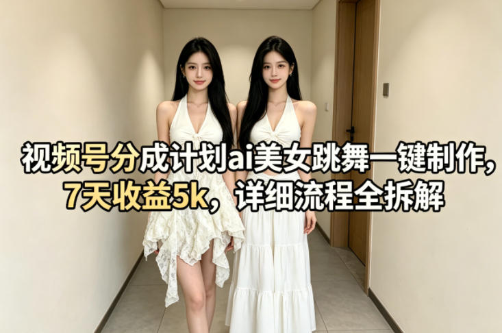 视频号分成计划ai美女跳舞一键制作，7天收益5k，详细流程全拆解-云讯网创
