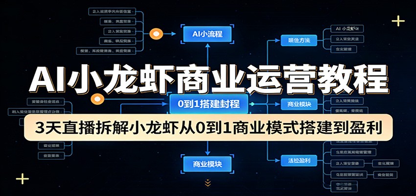 AI小龙虾商业运营教程：3天直播拆解小龙虾从0到1商业模式搭建到盈利-云讯网创