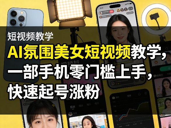 AI氛围美女短视频教学，一部手机零门槛上手，快速起号涨粉-云讯网创