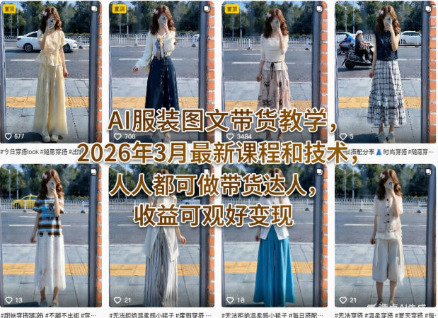 AI服装图文带货教学，2026年3月最新课程和技术，人人都可做带货达人，收益可观好变现-云讯网创