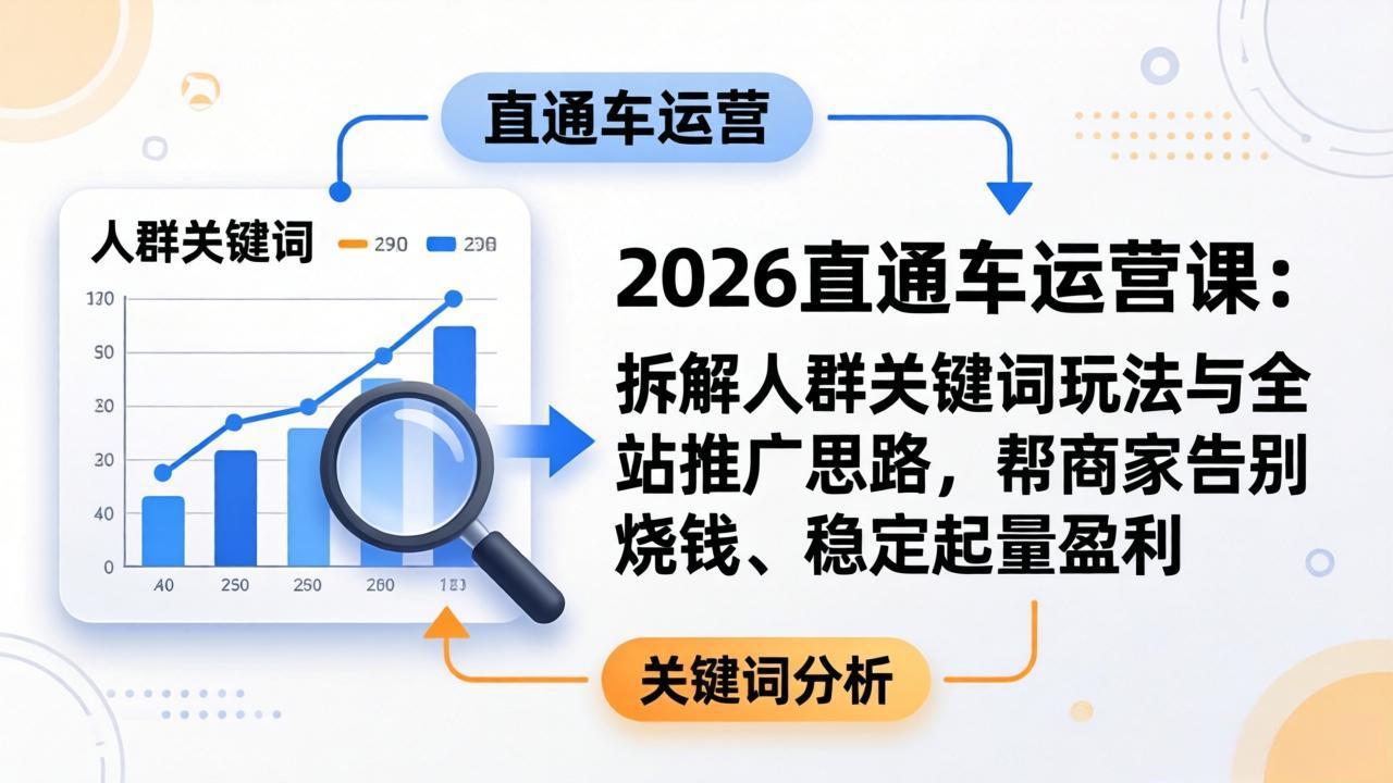 2026直通车运营课：拆解人群关键词玩法与全站推广思路，帮商家告别烧钱、稳定起量盈利-云讯网创