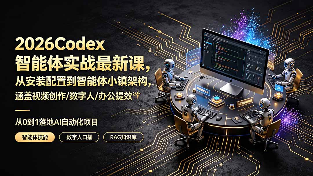 2026Codex智能体实战最新课,从安装配置到智能体小镇架构,涵盖视频创作/数字人/办公提效全技能-云讯网创