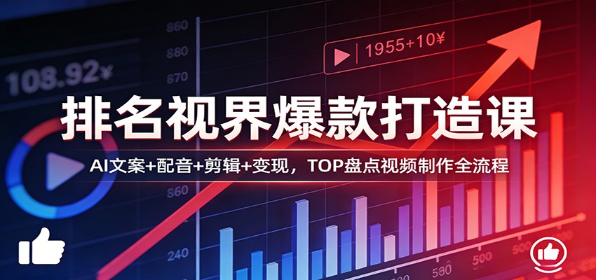 排名视界爆款打造课：AI文案+配音+剪辑+变现，TOP盘点视频制作全流程-云讯网创