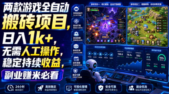 两款游戏全自动搬砖项目，无需人工操作，日入1k+，稳定持续收益，副业赚米必看【揭秘】-云讯网创