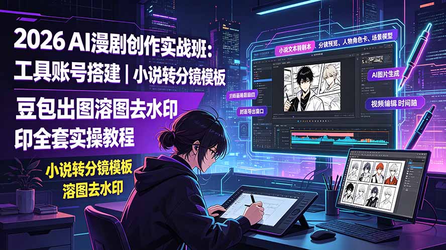 2026AI漫剧创作实战班:工具账号搭建|小说转分镜模板|豆包出图溶图去水印全套实操教程-云讯网创