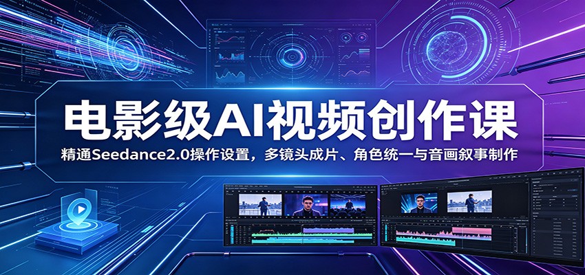 电影级AI视频创作课：精通Seedance2.0操作设置，多镜头成片、角色统一与音画叙事制作-云讯网创
