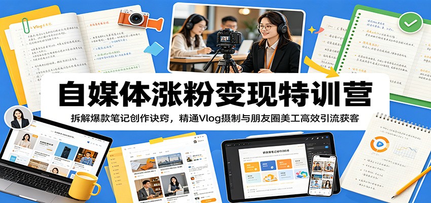 自媒体涨粉变现特训营：拆解爆款笔记创作诀窍，精通Vlog摄制与朋友圈美工高效引流获客-云讯网创
