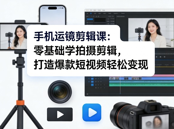 手机运镜剪辑课:零基础学拍摄剪辑,打造爆款短视频轻松变现-云讯网创