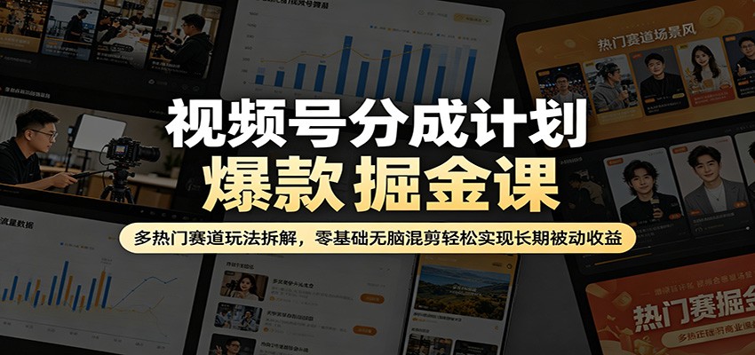 视频号分成计划爆款掘金课：多热门赛道玩法拆解，零基础无脑混剪轻松实现长期被动收益-云讯网创