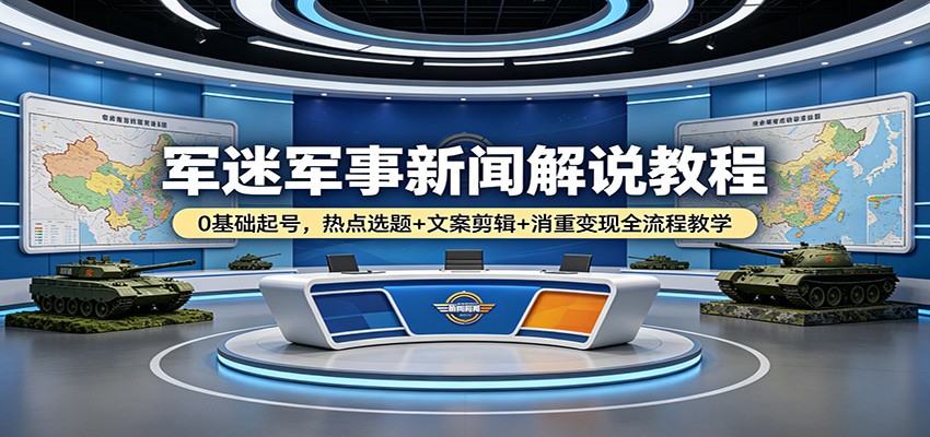 军迷军事新闻解说教程：0基础起号，热点选题+文案剪辑+消重变现全流程教学-云讯网创