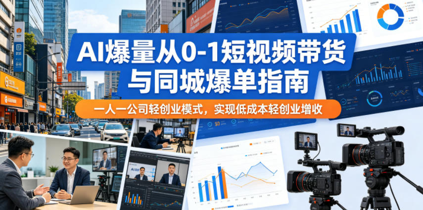 AI爆量从0-1短视频带货与同城爆单指南，一人一公司轻创业模式，实现低成本轻创业增收-云讯网创