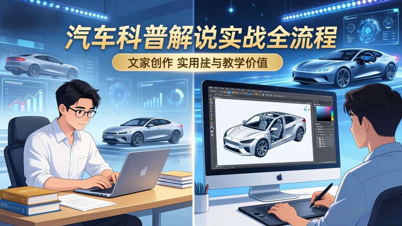 抖音汽车科普解说实战：文案+动画+画面处理+去水印全流程，打造专业汽车科普视频-云讯网创