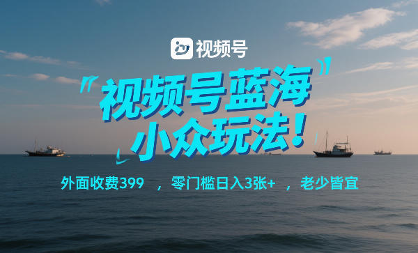 视频号蓝海小众玩法！外面收费399，零门槛日入3张+，老少皆宜-云讯网创