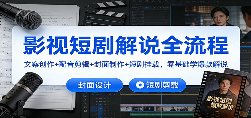 影视短剧解说全流程：文案创作+配音剪辑+封面制作+短剧挂载，零基础学爆款解说-云讯网创