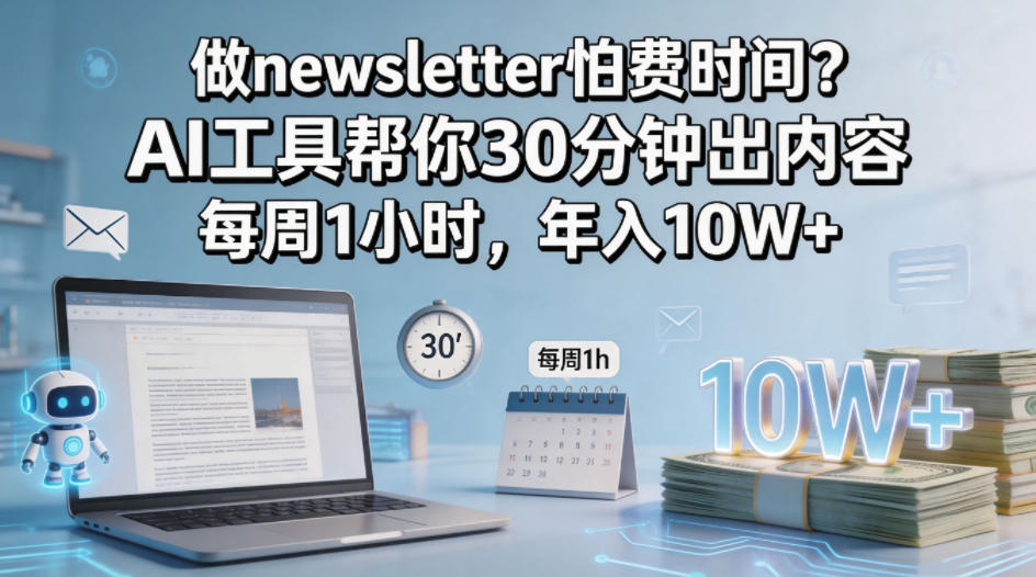 做newsletter怕费时间？AI工具帮你30分钟出内容，每周1小时，年入10W+！【原创双语字幕】-云讯网创