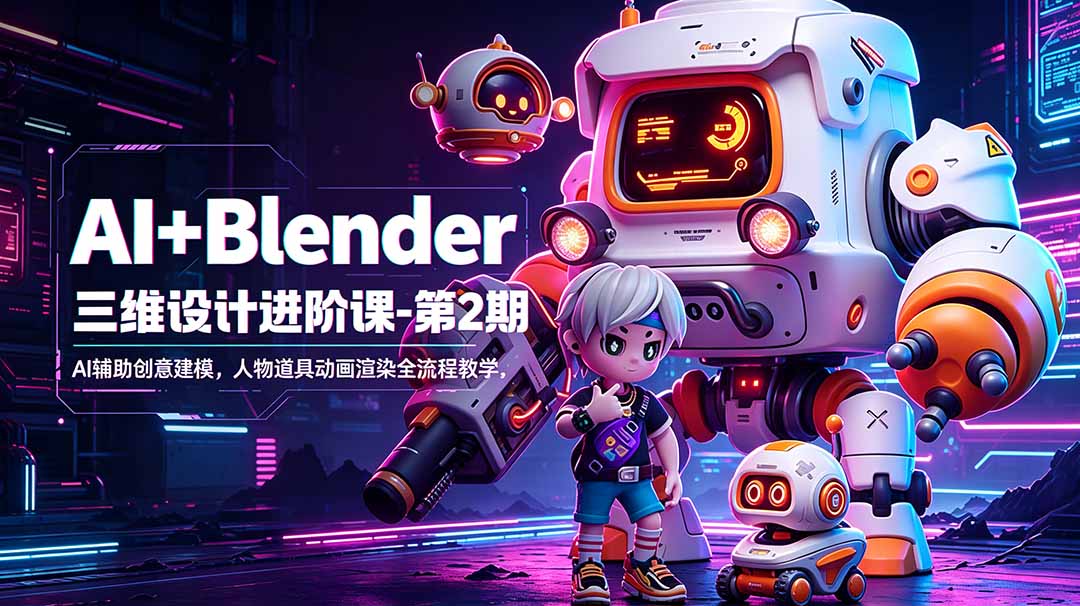AI+Blender三维设计进阶课-第2期：AI辅助创意建模，人物道具动画渲染全流程教学-云讯网创