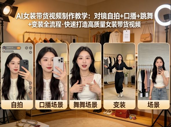AI女装带货视频制作教学，对镜自拍、口播、跳舞、变装全流程，快速打造高质量女装带货视频-云讯网创