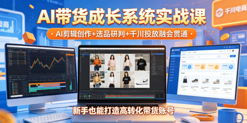 AI带货成长系统实战课,AI剪辑创作+选品研判+千川投放融会贯通,新手也能打造高转化带货账号(更新2026年)-云讯网创