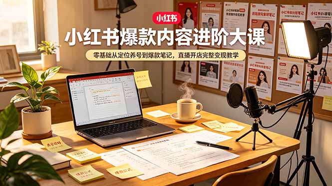 小红书爆款内容进阶大课，零基础从定位养号到爆款笔记，直播开店完整变现教学-云讯网创
