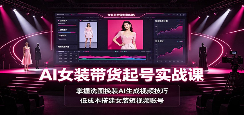 AI女装带货起号实战课：掌握洗图换装AI生成视频技巧，低成本搭建女装短视频账号-云讯网创