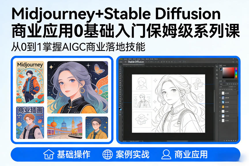 AIGC商业应用Midjourney+Stable Diffusion教程，0基础入门保姆级系列课-云讯网创