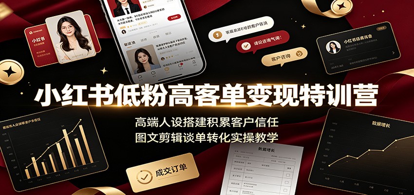 小红书低粉高客单变现特训营：高端人设搭建积累客户信任，图文剪辑谈单转化实操教学-云讯网创