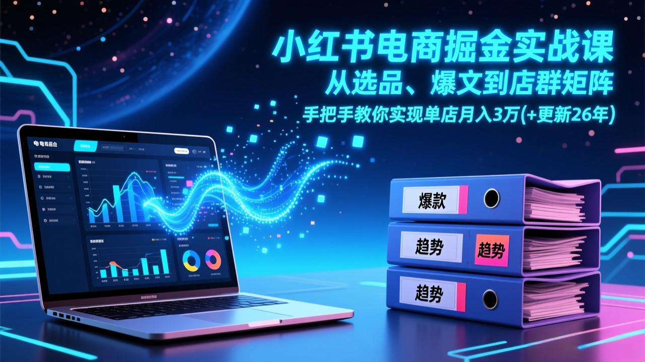 小红书电商掘金实战课，从选品、爆文到店群矩阵，手把手教你实现单店月入3万+(更新26年-云讯网创