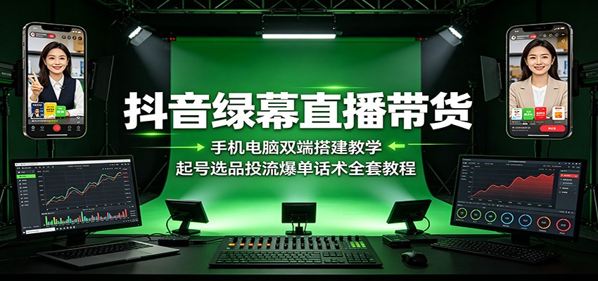 抖音绿幕直播带货：手机电脑双端搭建教学，起号选品投流爆单话术全套教程-云讯网创
