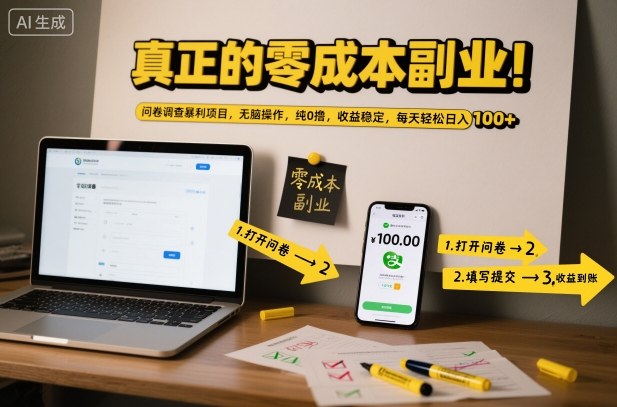 真正的零成本副业！问卷调查暴利项目，无脑操作，纯0撸，收益稳定，每天轻松日入100+【揭秘】-云讯网创