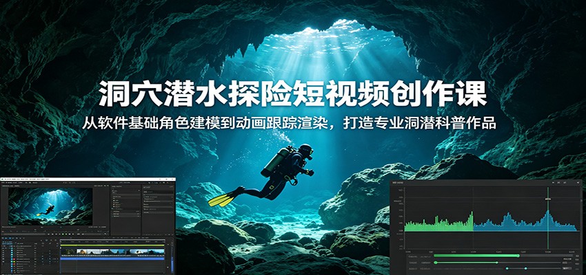洞穴潜水探险短视频创作课：从软件基础角色建模到动画跟踪渲染，打造专业洞潜科普作品-云讯网创