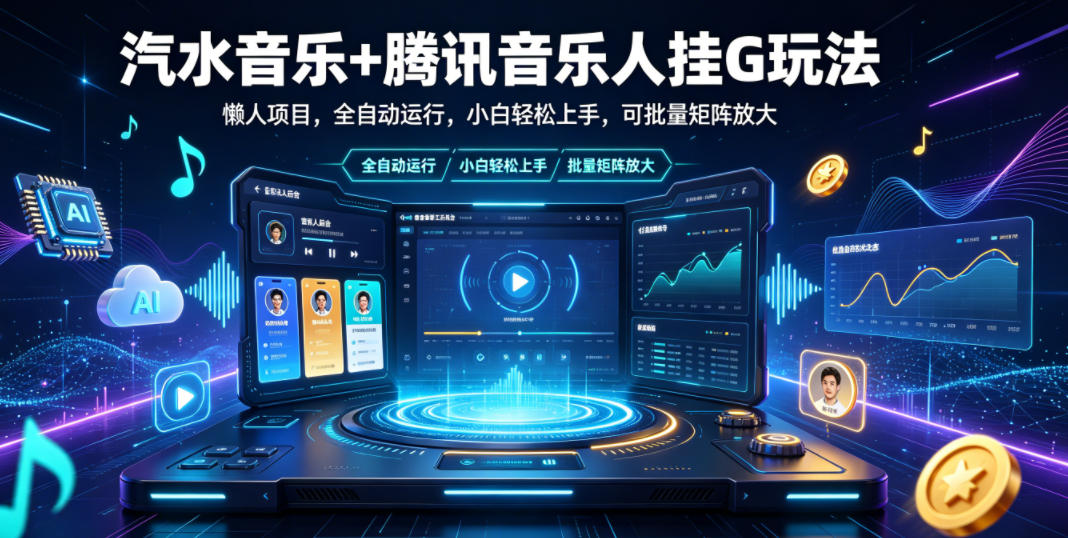 汽水音乐+腾讯音乐人挂G玩法，懒人项目，全自动运行，小白轻松上手，可批量矩阵放大【揭秘】-云讯网创