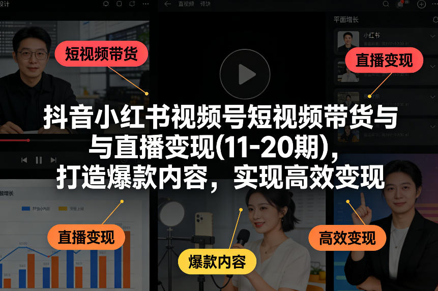 抖音小红书视频号短视频带货与直播变现(10-21期)，打造爆款内容，实现高效变现(更新05月08日)-云讯网创
