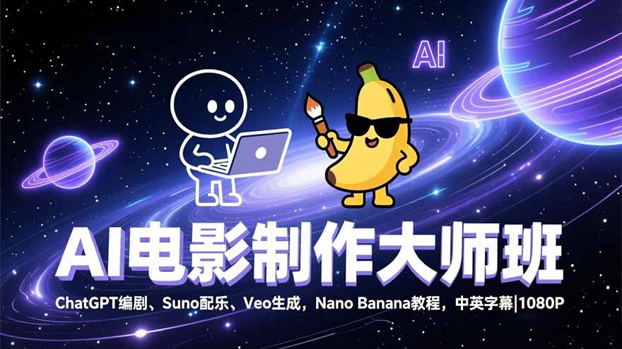 AI电影制作大师班：ChatGPT编剧、Suno配乐、Veo生成，Nano Banana教程，中英字幕|1080P-云讯网创