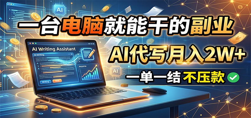 一台电脑就能干的副业，AI代写月入2W+，一单一结不压款-云讯网创