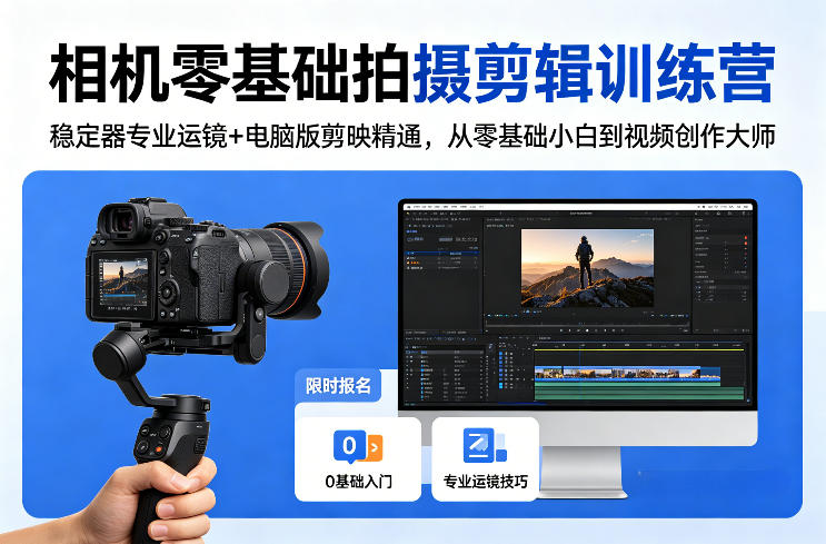 相机零基础拍摄剪辑训练营：稳定器专业运镜+电脑版剪映精通，从零基础小白到视频创作大师-云讯网创
