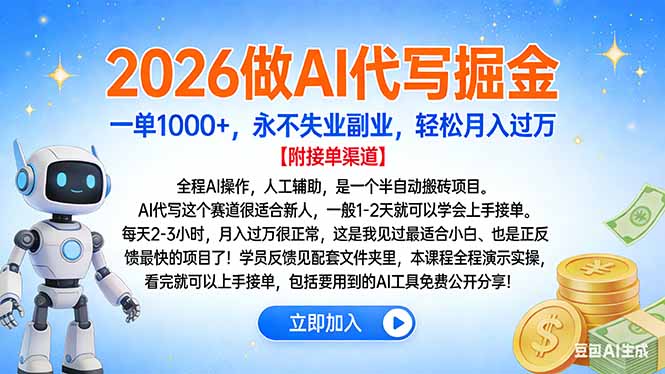 2026做AI代写掘金，一单1000+，永不失业副业，轻松月入过万-云讯网创